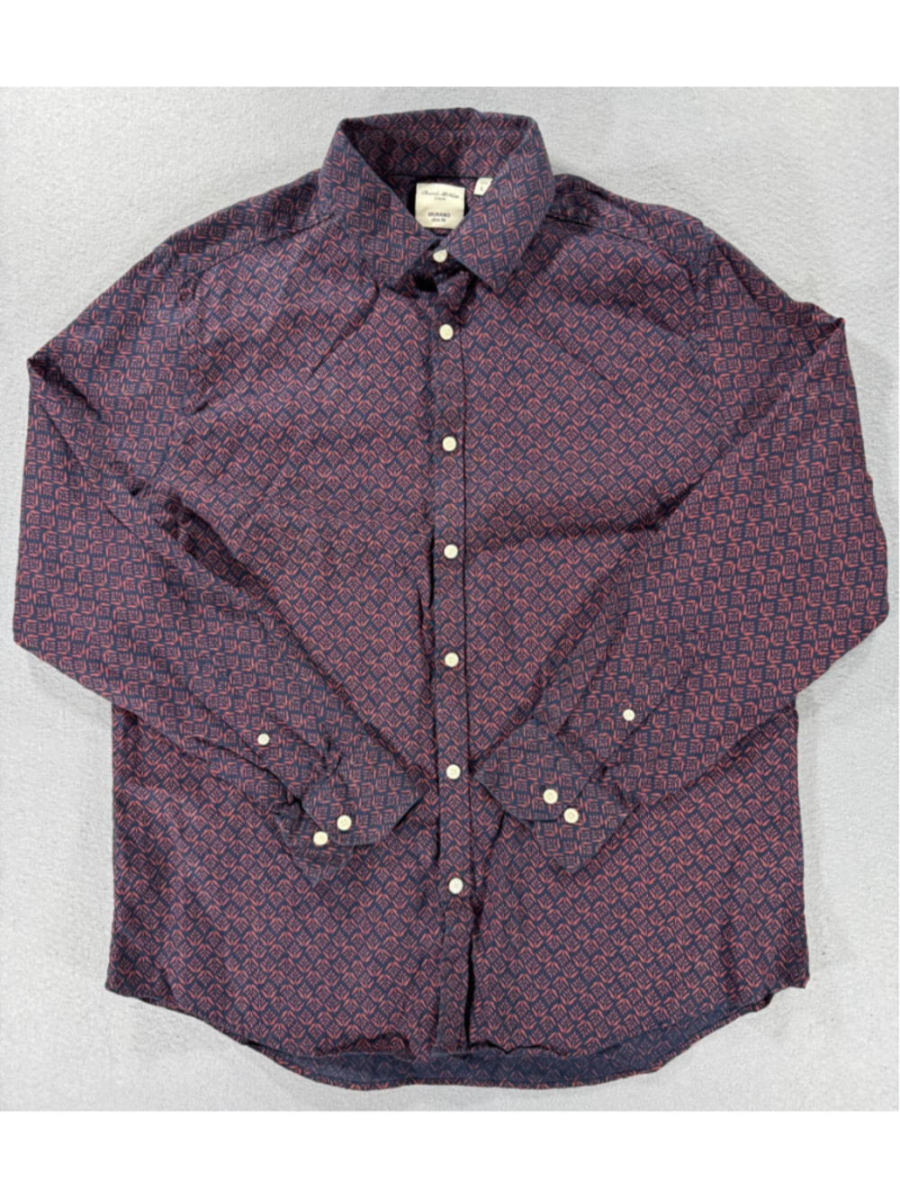 Murano Baird McNutt Linen Slim Fit Button Down Shirt Men's Large Geometric Blue